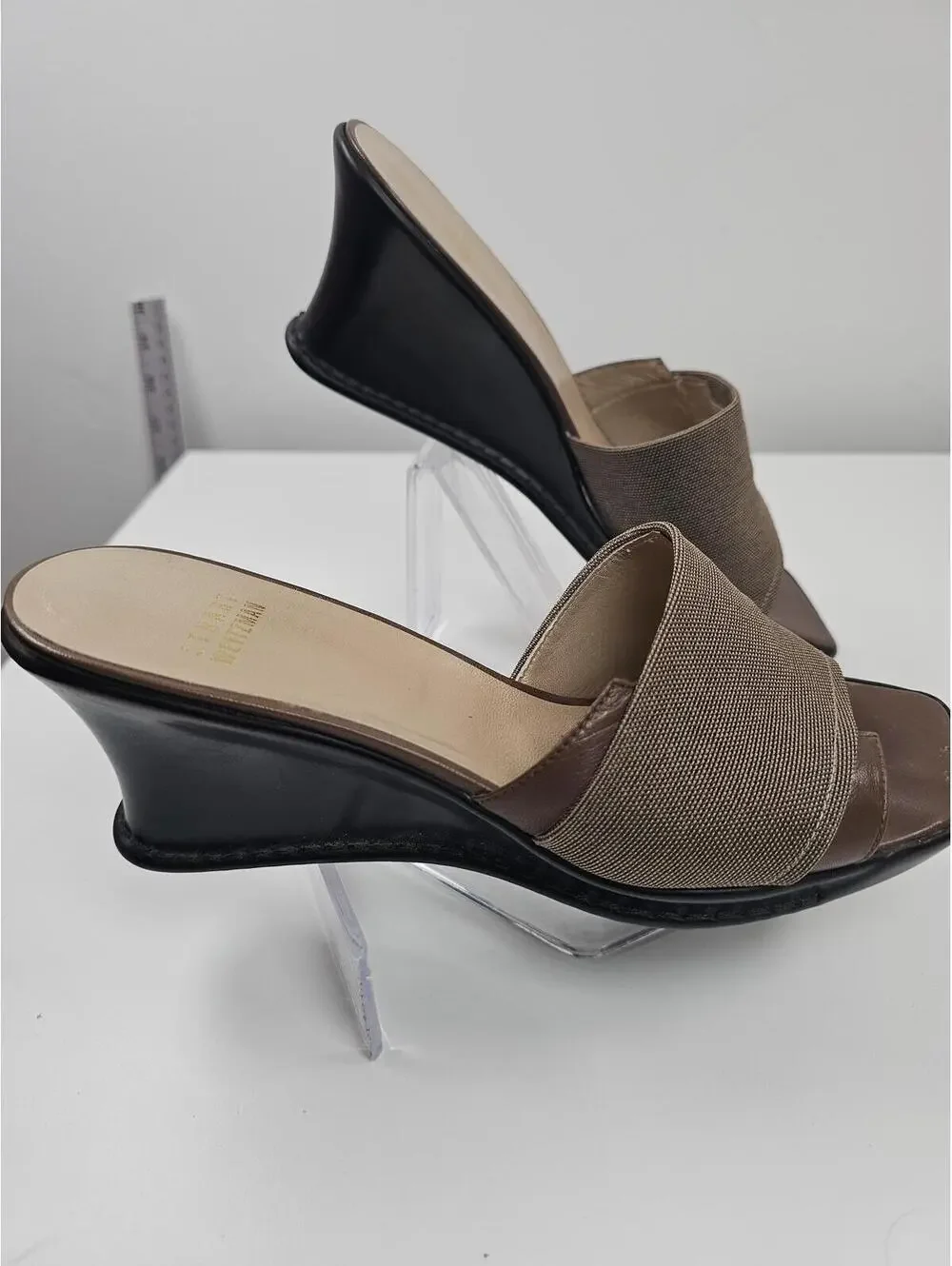 Stuart Weitzman Brown  Square Toe Wedge Sandals EUC Sz7 - Picture 2 of 11